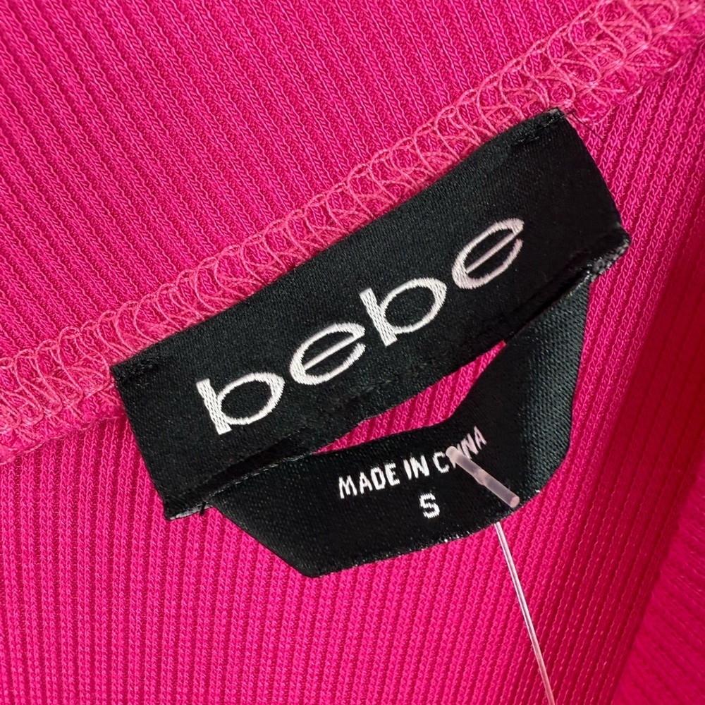 Bebe Swarovski T-shirt rhinestone bling brand new Y2K Women's Fuchsia V-Neck Tee - Picture 11 of 15